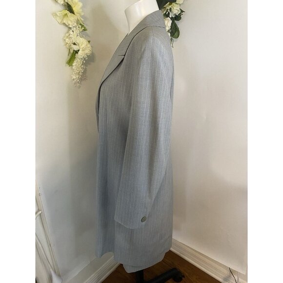 Vintage St Michael Marks Spencer 2 Piece Dress & Coat Set Gray Pinstripe Sz 16 - Picture 9 of 16